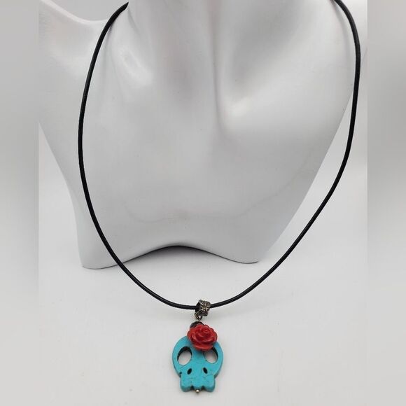 Day of the dead authentic turquoise‎ skull necklace N0202 - Picture 1 of 3